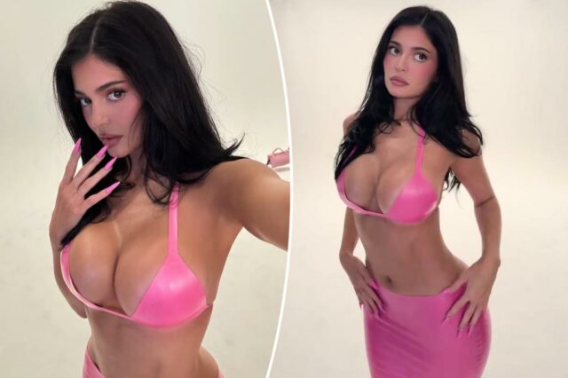 Kylie Jenner coloca curvas em exibição no conjunto de látex aprovado pela Barbie

