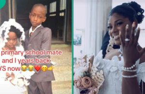 Lady Weds Weds Primary School Class Commation, compartilha sua foto de retrocesso como Little Broide and Noivo Lady Weds Weds Primary School Class Commation, compartilha sua foto de retrocesso como Little Broide and Noivo