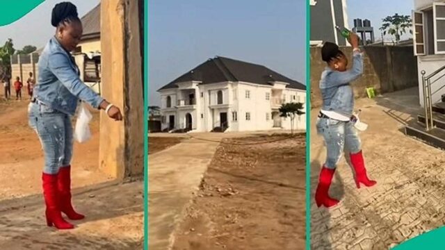 Lady, com sede no exterior, que construiu mansão na Nigéria, retorna para ver seu investimento pela primeira vez

