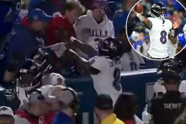 O fã bateu em DeAndre Hopkins e Lamar Jackson enquanto comemoravam um touchdown.