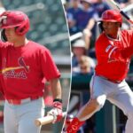 Nelson Rada no Bat no quinto turno durante um jogo de treinamento de primavera contra os Cleveland Guardians no Goodyear Ballpark em 4 de março de 2025, na Goodyear, Arizona.