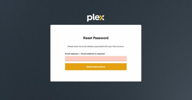 Outra violação de dados Plex vê a empresa exortar os usuários a alterar sua senha | Uma captura de tela da página de redefinição de senha