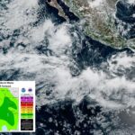 Mapa de previsão de chuvas de tempestade tropical Mario.