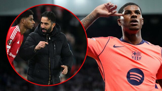 O estrela do Manchester United e da Inglaterra, Marcus Rashford, comemora depois de marcar a partida da Liga dos Campeões entre o Newcastle United e o Barcelona no St James 'Park em 2025 em Newcastle, em Tyne, Inglaterra.