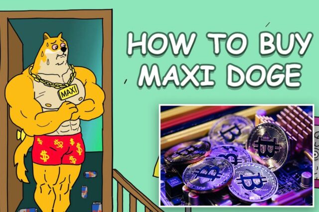 Ilustração do site da Maxi Doge, mostrando a seção FAQS com um personagem de Doge Muscular à direita.