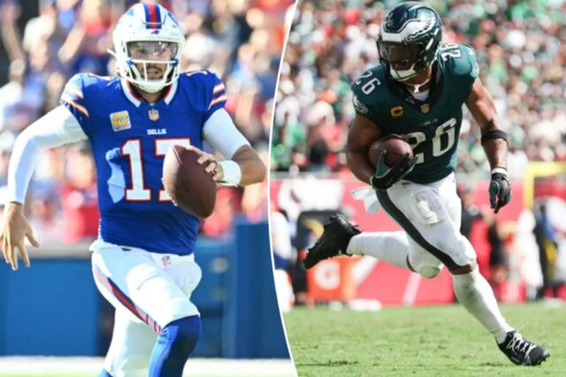 Josh Allen corre com a bola durante o jogo Bills-Saints em 28 de setembro de 2025. 