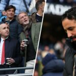 O gerente do Manchester United, Ruben Amorim, durante a partida da Premier League entre o Manchester City e o Manchester United no Etihad Stadium em 2025 em Manchester, Inglaterra.