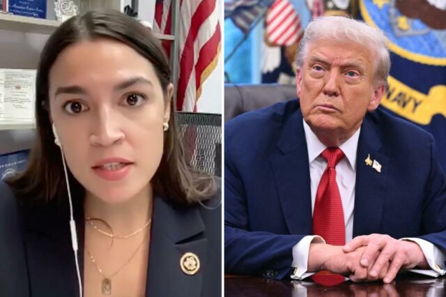 Alexandria ocasio-cortez falando em fones de ouvido durante uma prefeitura virtual.