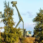 Uma instalação de radar móvel no local militar dinamarquês em Amager, Pionegaarden, perto da vila de Dragoer e na costa de Oresund, o mar entre a Dinamarca e a Suécia.