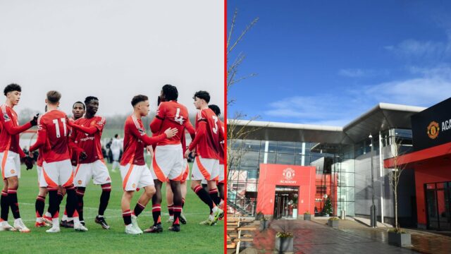 Uma visão da Academia do Manchester United antes da partida da Premier League 2 entre o Manchester United Sub-21 e o Newcastle United Sub-21 no Complexo de Treinamento de Carrington em 2023 em Manchester, Inglaterra.