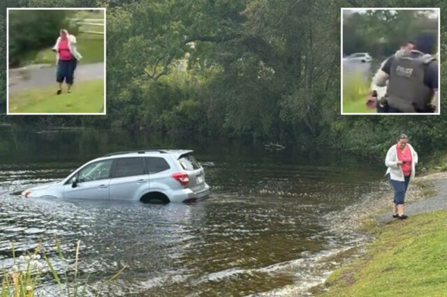 O carro da mulher afunda no lago enquanto protesta contra as prisões no gelo em Massachusetts

