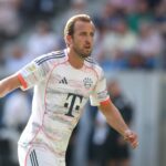 Harry Kane, de Bayern, comemora depois de vencer um jogo para o Bayern de Munique