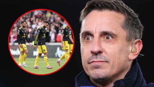 A Sky Sports Pundit e a lenda do Manchester United, Gary Neville, antes da partida da Premier League entre o West Ham United e o Brentford no London Stadium em 2024 em Londres, Inglaterra.