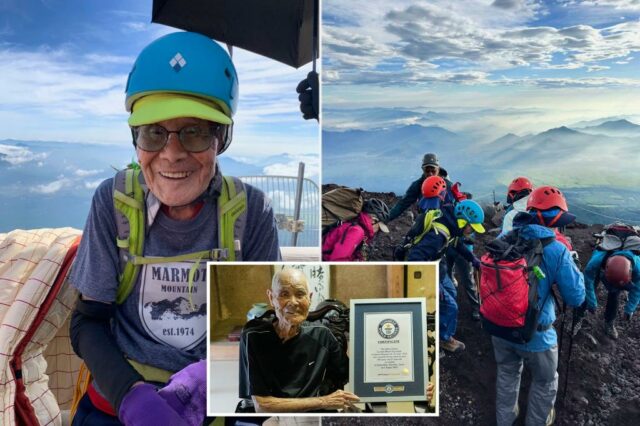 O homem de 102 anos estabelece o recorde mundial do Guinness como mais velho para escalar o Monte Fuji

