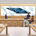 O mais recente design da Apple Store combina bar e pick -up em um contador (mostrado no Apple Hebbal)