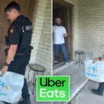 O policial do Texas entrega a ordem do Uber depois de prender o driver de entrega