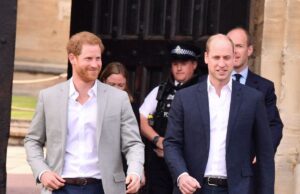 O príncipe real William e o minuto ‘Brotherly Love’ do príncipe real é viral Prince Harry and Prince William meet crowds outside Windsor Castle a day before the Sussex royal wedding on May 19, 2018.