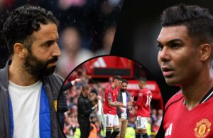 O que aconteceu entre Ruben Amorim e Guy Utd Celebrity em troca incomum ao longo de Burnley Win, Response Talks Quantities Casemiro durante a partida da Premier League entre o Fulham e o Manchester United no Craven Cottage em 2025 em Londres, Inglaterra.