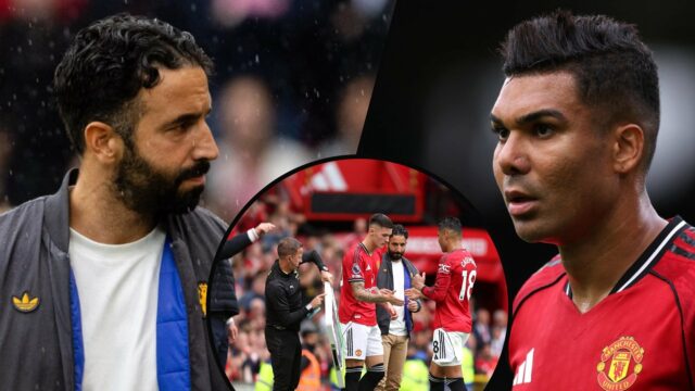 Casemiro durante a partida da Premier League entre o Fulham e o Manchester United no Craven Cottage em 2025 em Londres, Inglaterra.