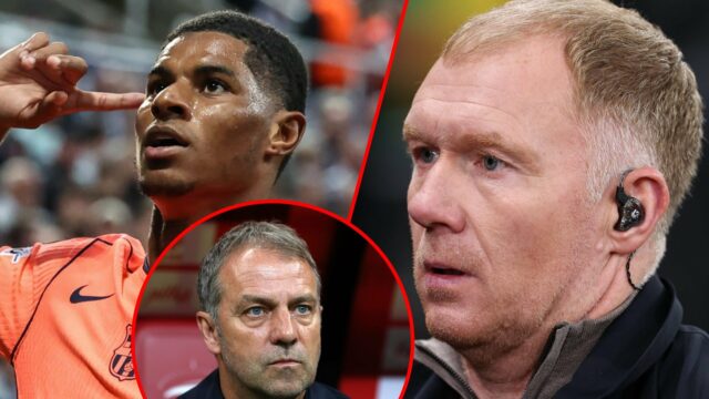 O jogador do Manchester United e da Inglaterra, Marcus Rashford, comemora durante a partida da Liga dos Campeões entre o Newcastle United e o Barcelona no St James 'Park em 2025 em Newcastle Upon Tyne, Inglaterra.