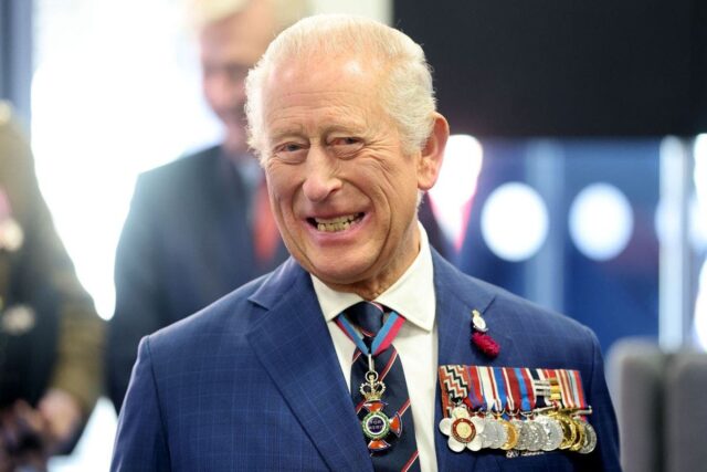 King Charles III visits Coffee D’Ash, in Barrow-in-Furness, England, on September 22, 2025.