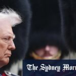 Donald Trump analisa o guarda de honra durante suas boas -vindas cerimoniais em Windsor, Inglaterra, na quarta -feira.