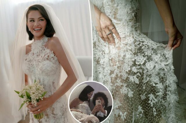O vestido de noiva de Lace de Selena Gomez continha uma homenagem a Benny Blanco

