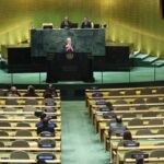 O videoclipe revela que os delegados saem do discurso de Netanyahu na ONU