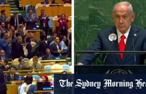 Os delegados saem quando Netanyahu se dirige Os delegados saem quando Netanyahu se dirige