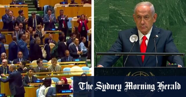 Os delegados saem quando Netanyahu se dirige

