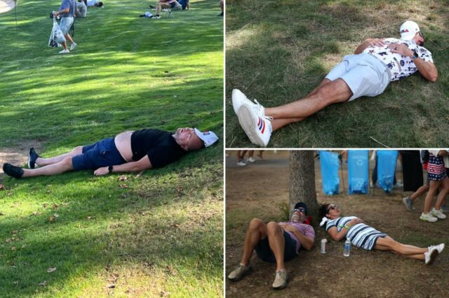 Os fãs da Ryder Cup tão planos quanto o jogo dos jogadores dos EUA - como muitos manchados desmaiaram no curso

