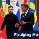 Da esquerda, o primeiro -ministro da Bélgica, Bart de Wever, presidente da Comissão Europeia, Ursula von der Leyen, o primeiro -ministro da Polônia, Donald Tusk, o presidente da Finlândia, Alexander Stubb, o presidente da Ucrânia, Volodymyr Zelensky, e o presidente francês Emmanuel Macron durante a Ucrânia Summit no palácio Elysee em Paris na quinta -feira.