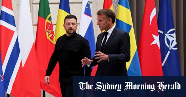 Da esquerda, o primeiro -ministro da Bélgica, Bart de Wever, presidente da Comissão Europeia, Ursula von der Leyen, o primeiro -ministro da Polônia, Donald Tusk, o presidente da Finlândia, Alexander Stubb, o presidente da Ucrânia, Volodymyr Zelensky, e o presidente francês Emmanuel Macron durante a Ucrânia Summit no palácio Elysee em Paris na quinta -feira.