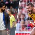 A lenda do Manchester United, David de Gea, durante a partida amigável da pré-temporada entre Nottingham Forest e Fiorentina no campo da cidade em 2025 em Nottingham, Inglaterra.