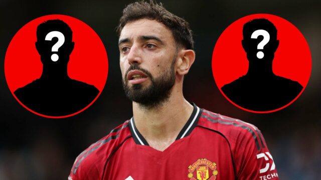 Bruno Fernandes analisa durante a partida da Premier League entre o Manchester City e o Manchester United no Etihad Stadium em 2025 em Manchester, Inglaterra.