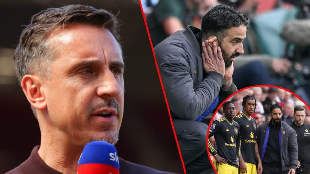 O especialista em Sky Sports, Gary Neville, apresenta -se à câmera antes da partida da Premier League entre o Manchester United e o Arsenal em Old Trafford em 2025 em Manchester, Inglaterra.