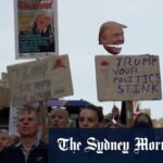Protesto em Windsor contra a visita de estado do presidente dos EUA Trump ao Reino Unido
