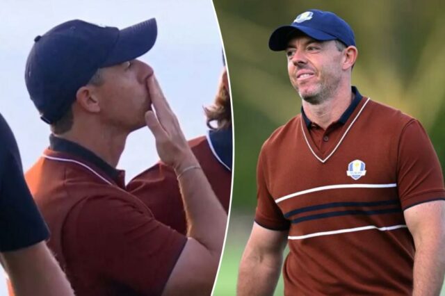 Rory McIlroy sopra beijos para a torcida da Ryder Cup enquanto ele é serenata com NSFW Chant

