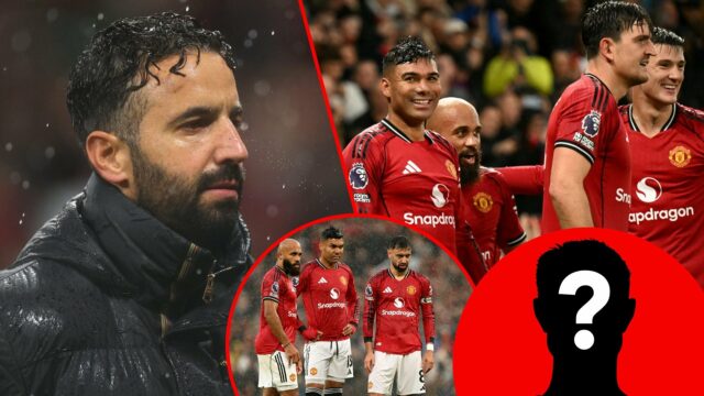 Ruben Amorim olha durante a partida da Premier League entre o Manchester United e o Chelsea em Old Trafford em 2025 em Manchester, Inglaterra.