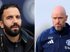 Erik ten Hag vinculado à transferência para a Premier League, ele pode até enfrentar Ruben Amorim no próximo mês O gerente do Manchester United, Ruben Amorim, durante a partida da Premier League entre o Manchester City e o Manchester United no Etihad Stadium em 14 de setembro de 2025