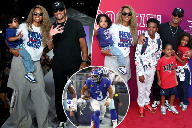 Russell Wilson e Ciara torcem por seus filhos no desfile de moda de Nova York antes do abridor de casas de Giants

