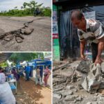 Série de terremotos fortes chocando a Venezuela, na Colômbia enquanto os moradores fogem
