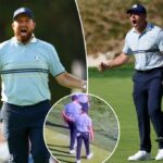 Shane Lowry, da Team Europe, comemora durante a Ryder Cup de 2025.