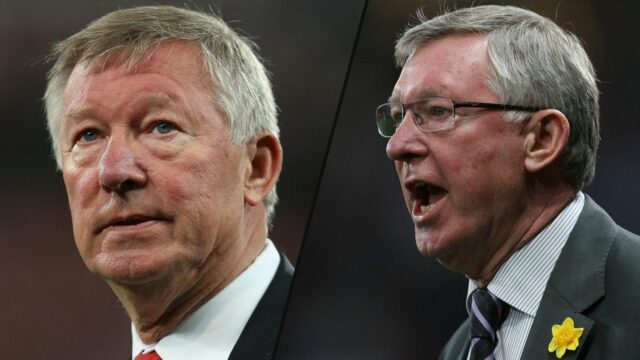 O ex -gerente icônico do Aberdeen, Sir Alex Ferguson, analisa durante uma partida da Liga dos Campeões para o Manchester United em 2012.