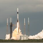 A SpaceX Falcon 9 rocket lifts off from launch pad 40 at the Cape Canaveral Space Force Station in Florida.