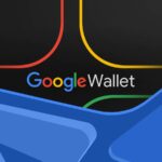 Uma mão com um cartão de crédito pairando acima dele, com o Google Wallet e Apple Wallet Logos em segundo plano e vários cartões ao redor