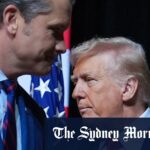 O presidente Donald Trump falando para uma reunião dos principais comandantes militares dos EUA na Base de Marine Corps Quantico.