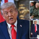 O presidente Trump fala durante uma conferência de imprensa conjunta com o primeiro -ministro da Grã -Bretanha, Keir Starmer