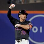 O defensor do New York Mets, Tyrone Taylor (15), reage depois que ele atinge uma dupla do RBI de duas corridas durante o segundo turno, quando o New York Mets tocou no Miami Marlins sexta-feira, 29 de agosto de 2025 no Citi Field, em Queens, NY.