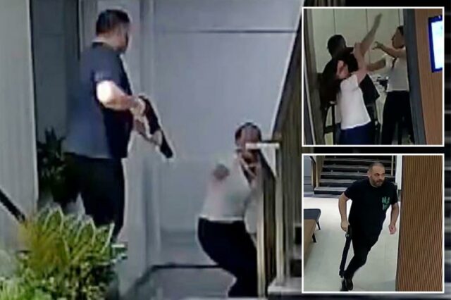 Vídeo angustiante mostra o atirador perseguindo a ex-esposa pelo hospital e depois atirando em sua morta em escada

